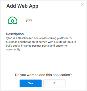 The add app confirmation window.